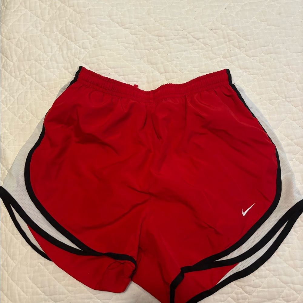 Red, black, and white shorts